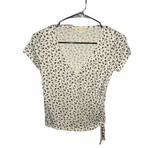 White Shirt with Black Floral Print